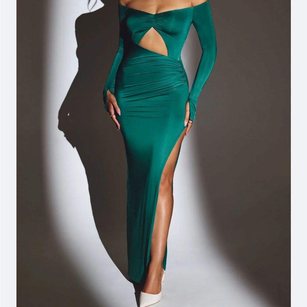 Oh Polly Emerald Long Sleeve Cut-Out Dress